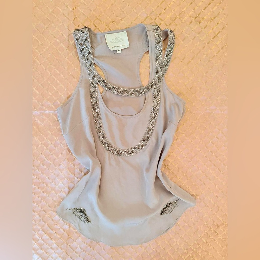 Madison Marcus Silver Embellished Tank Top